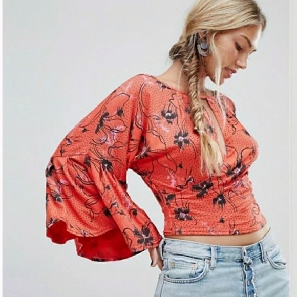 Free People Floral Last Time Bell Sleeve Top - Picture 3 of 11
